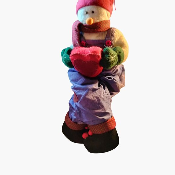 Handcrafted Snowman Doll Large Self Sitter Holding Heart 30 inch - Picture 2 of 9